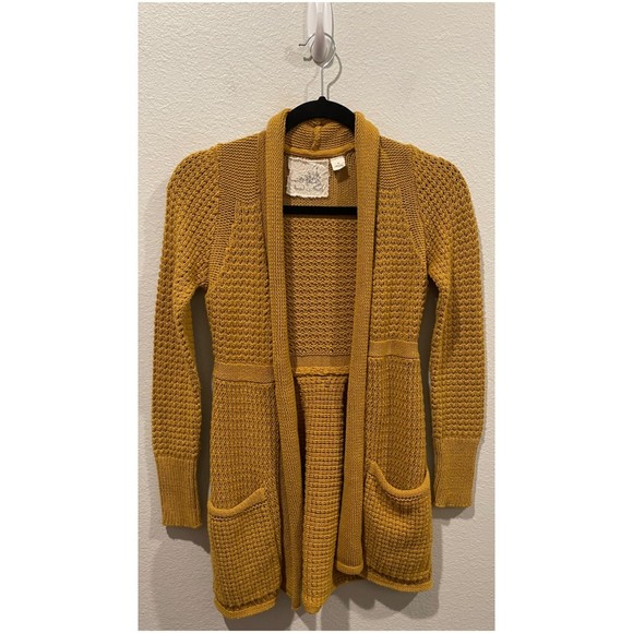ANGEL OF THE NORTH Mustard Yellow Knitted Pockets Open Cardigan - Picture 1 of 3